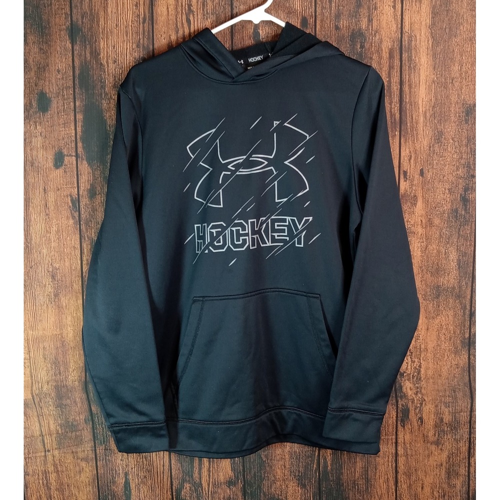 Under Armour Hockey Hoodie Mens Medium Black Loose Fit Pullover Sweatshirt